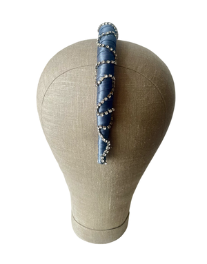 Graffiti grey satin headband with serpentine strass crystal chain, handmade in Vienna by Niely Hoetsch