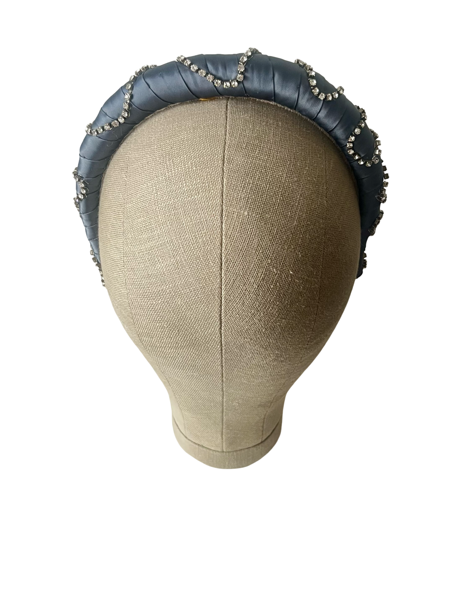 Graffiti grey satin headband with serpentine strass crystal chain, handmade in Vienna by Niely Hoetsch