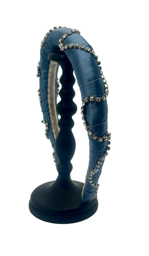 Graffiti grey satin headband with serpentine strass crystal chain, handmade in Vienna by Niely Hoetsch