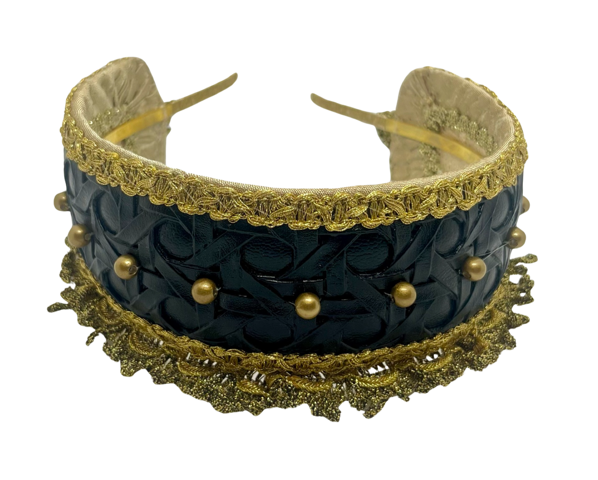 Goldreifen – Black & Gold with Cane-Weave Motif and Warm Lurex Embellishment