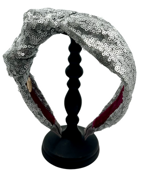 Emmie Flicker Knot Headband in Silver Sequins