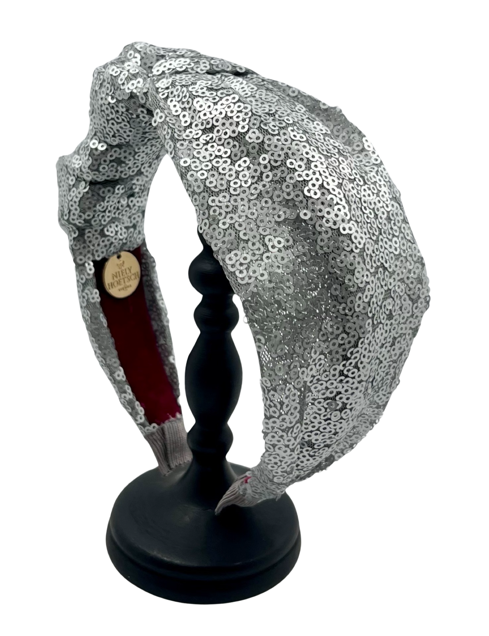 Emmie Flicker Knot Headband in Silver Sequins