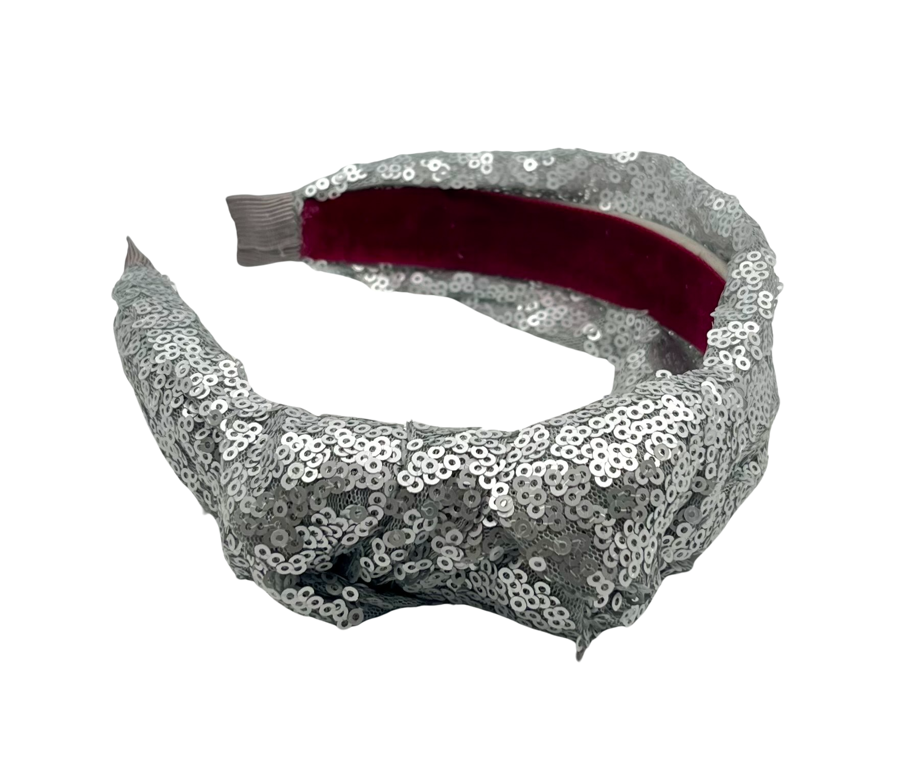 Emmie Flicker Knot Headband in Silver Sequins