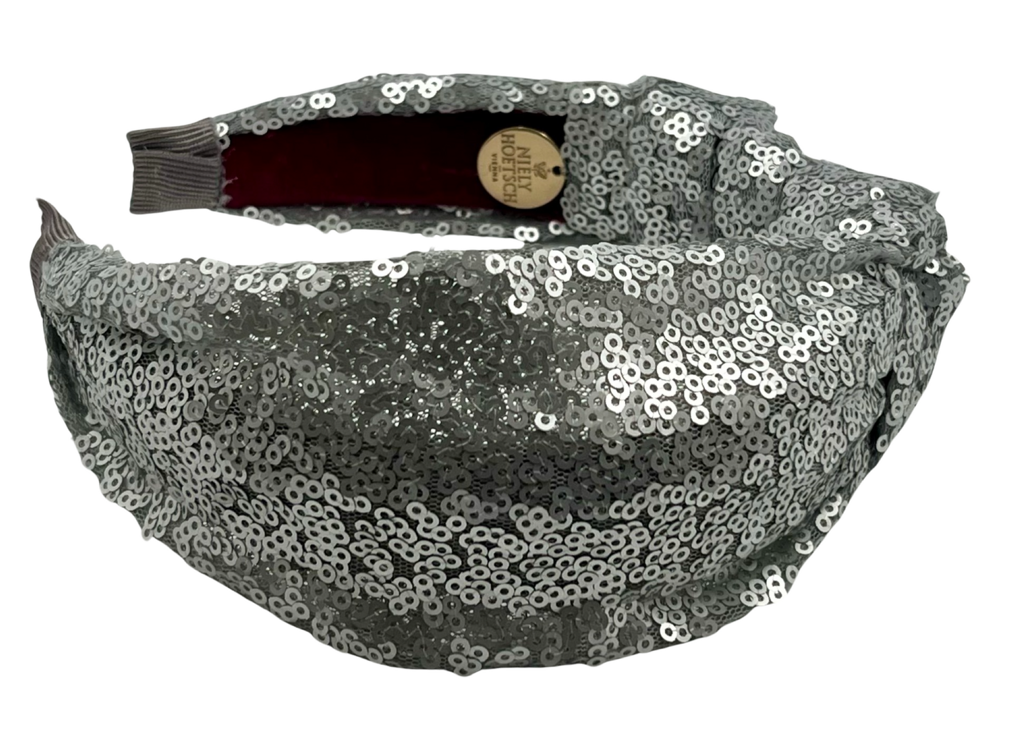 Emmie Flicker Knot Headband in Silver Sequins
