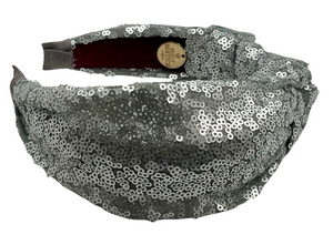 Emmie Flicker Knot Headband in Silver Sequins