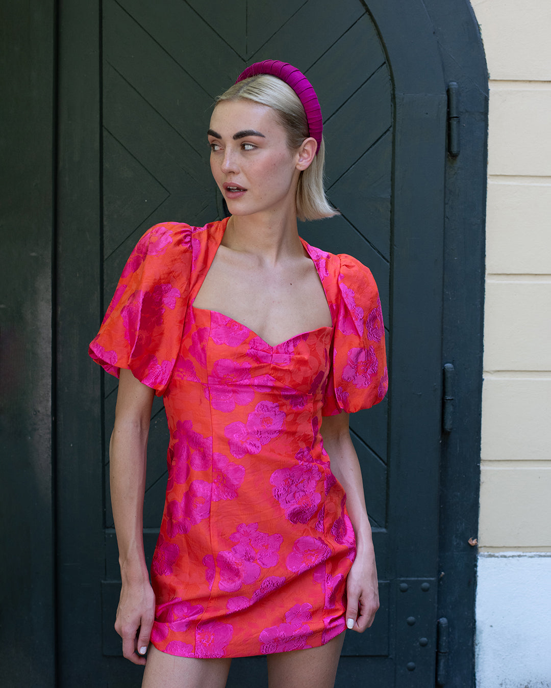 Melanie Croissant Headband Dupion Magenta