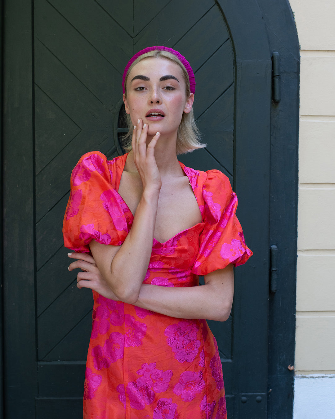 Melanie Croissant Headband Dupion Magenta