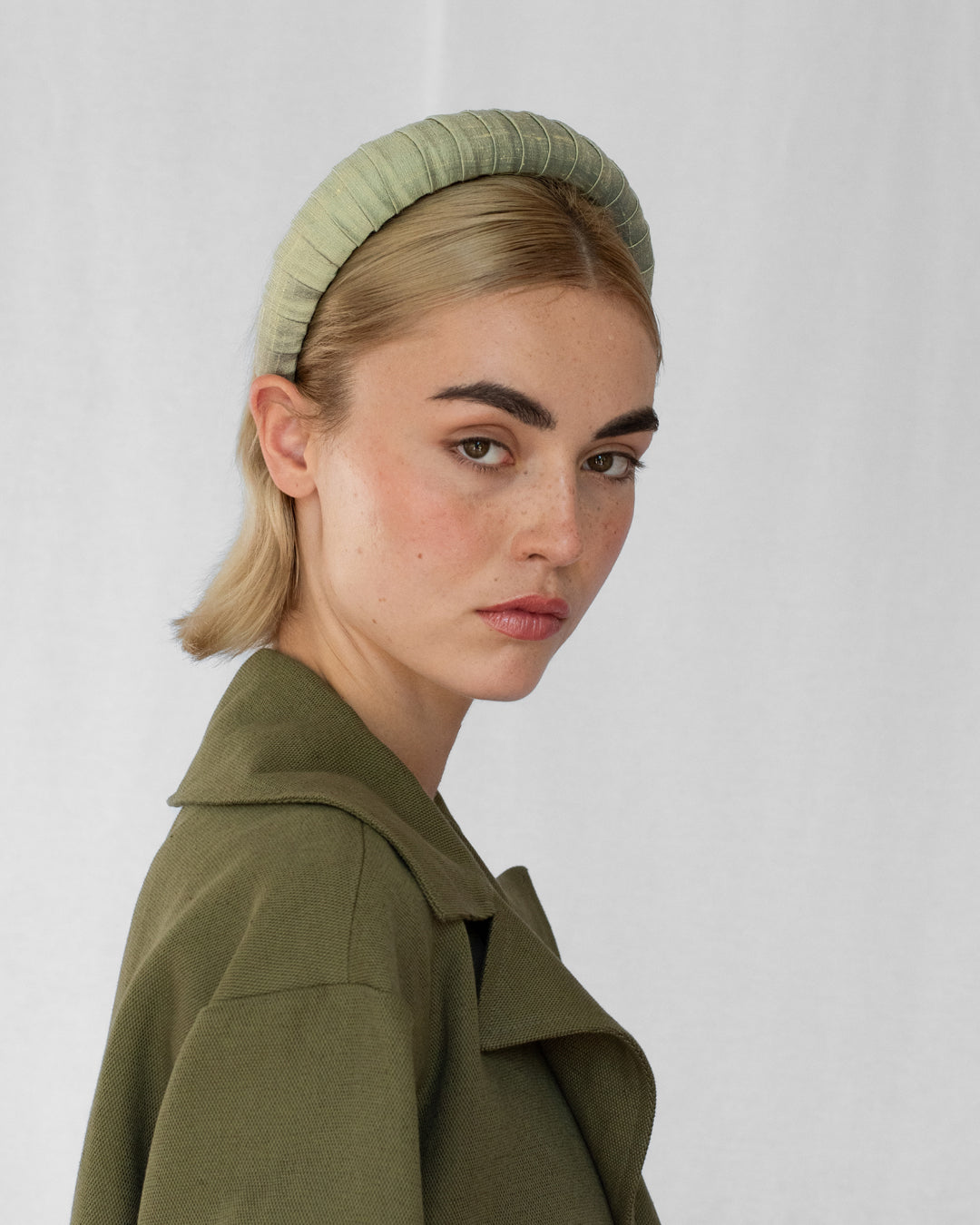 Melanie Croissant Headband Dupion Pistachio Green