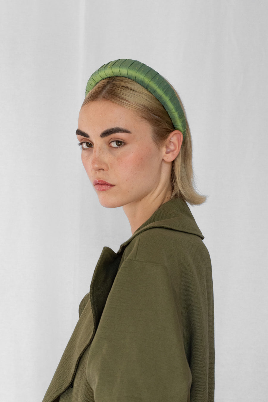 Melanie Croissant Headband Dupion Avocado Green