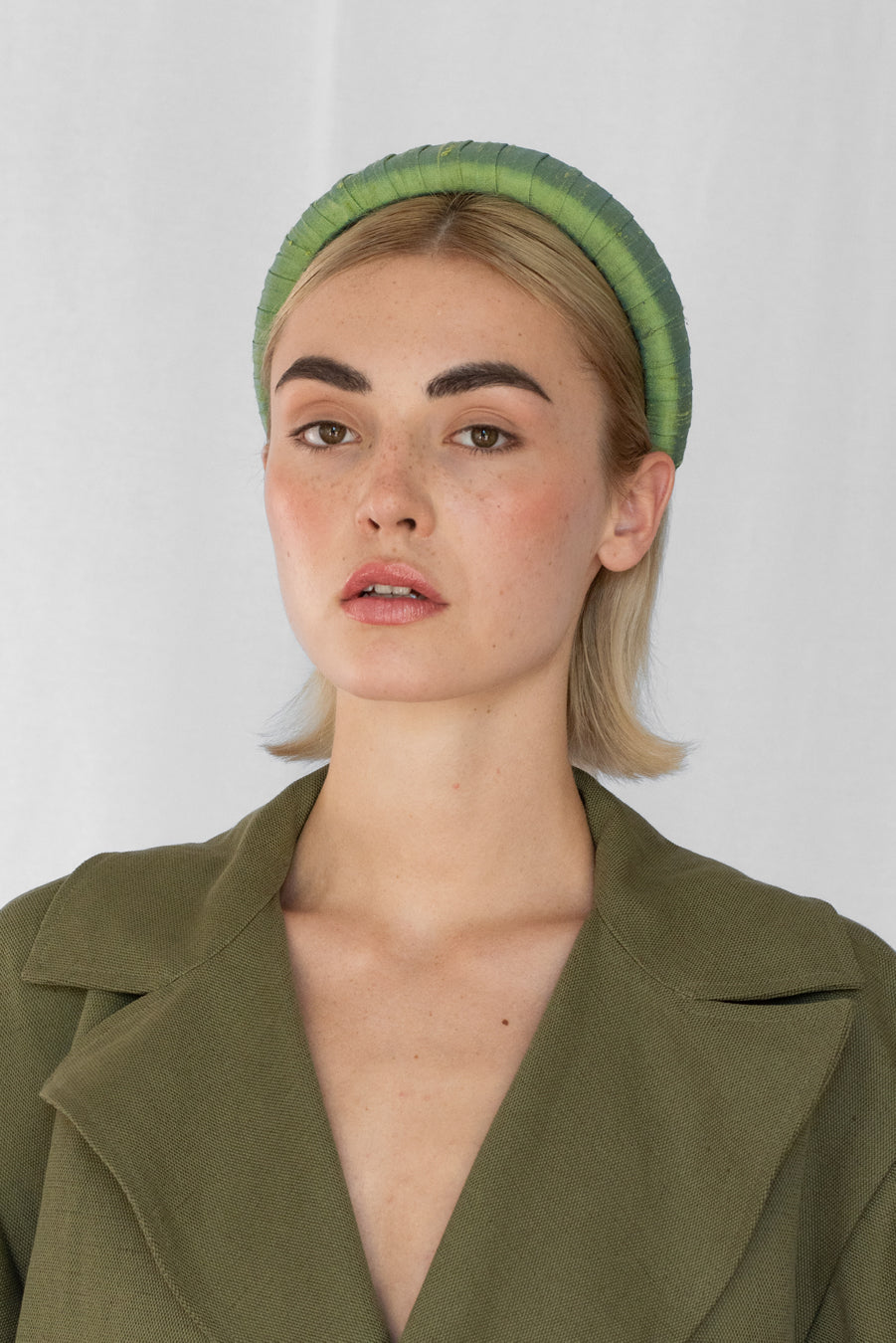 Melanie Croissant Headband Dupion Avocado Green