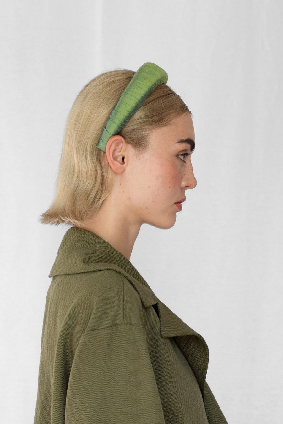 Melanie Croissant Headband Dupion Avocado Green