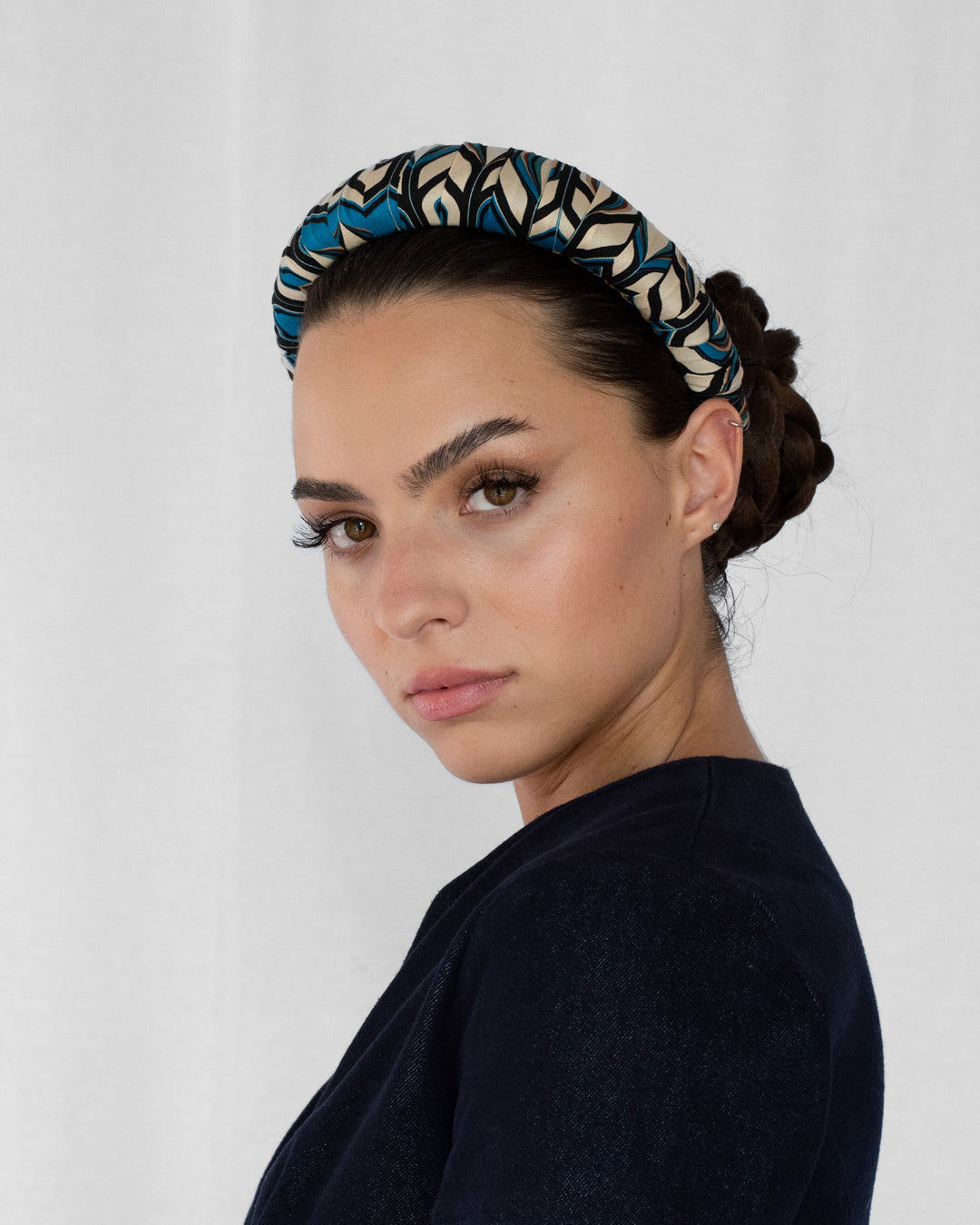 Merriwether Croissant Headband Geo Black+Blue+Cream