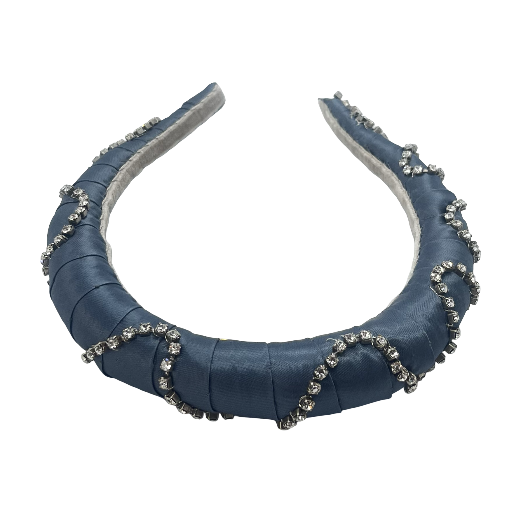 Graffiti grey satin headband with serpentine strass crystal chain, handmade in Vienna by Niely Hoetsch
