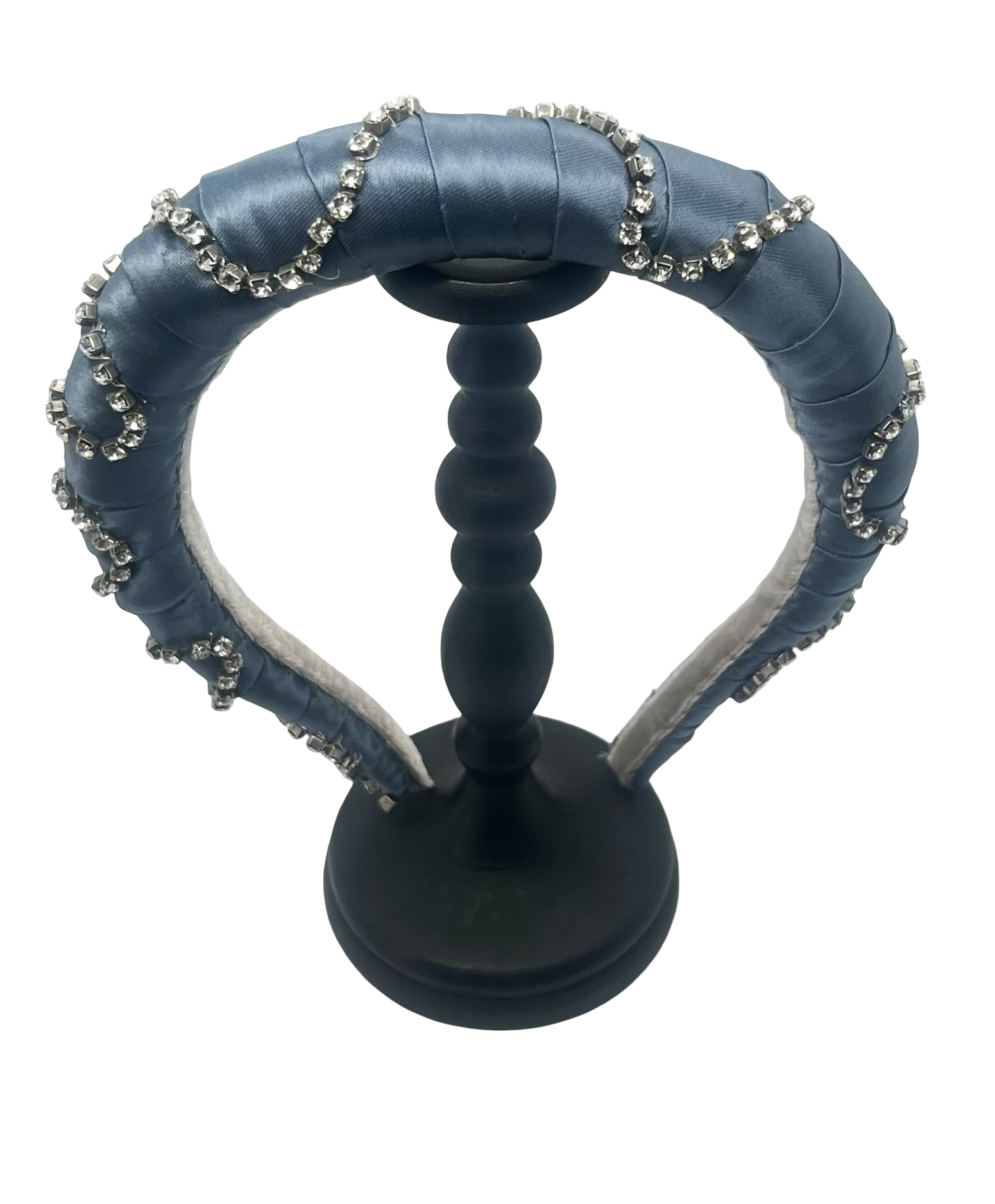Graffiti grey satin headband with serpentine strass crystal chain, handmade in Vienna by Niely Hoetsch