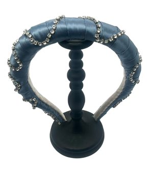 Graffiti grey satin headband with serpentine strass crystal chain, handmade in Vienna by Niely Hoetsch